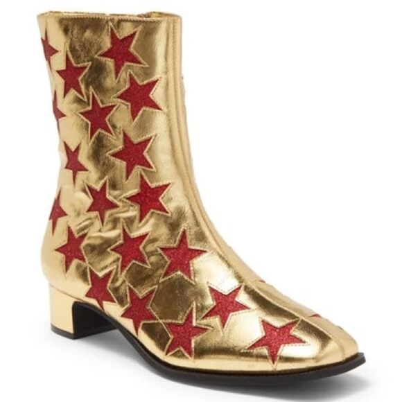 NWOB Jeffrey Campbell On-Mars Star Print Ankle Boots in Gold Red Glitter Sz 5.5 - Picture 5 of 13